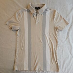 Express Cream & Grey Striped Polo Shirt